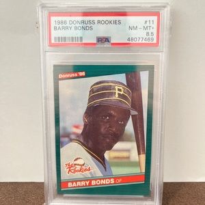 1986 DONRUSS BASEBALL "THE ROOKIES" BARRY BONDS #11 PSA GRADED MINT 8.5